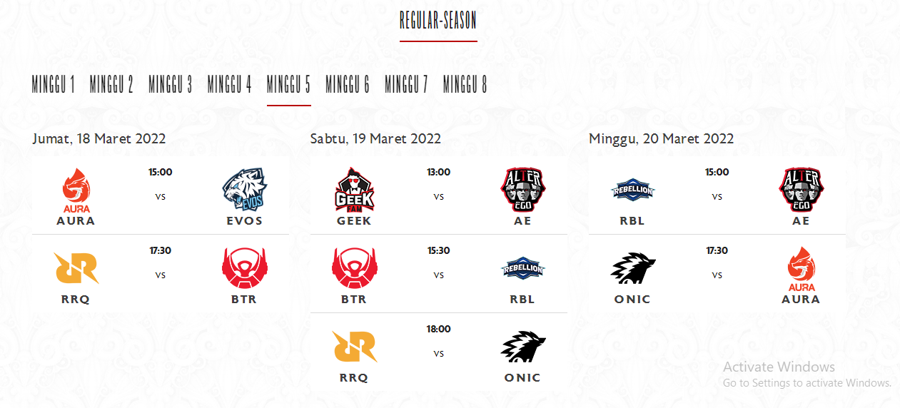 jadwal mpl season 9 week 5