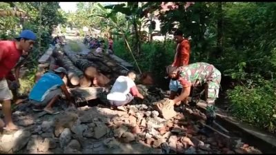 Babinsa Wonosegoro Pelopori Pembuatan Jembatan Darurat